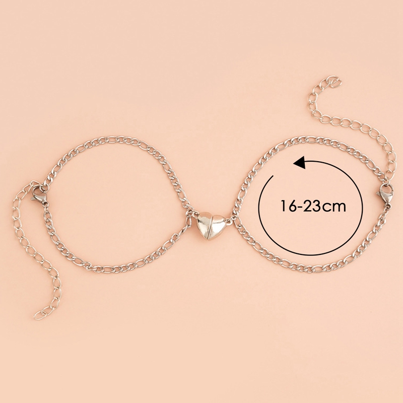 2pcs / Set Stainless Steel Couple Heart-Shaped Magnet Braided Bracelet / Friendship Rope Wrist Chain Jewelry Valentine's Day Lover/Adjustable Braid Rope Bracelet