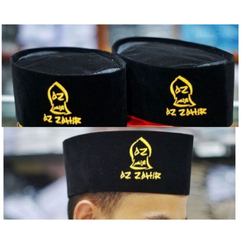 ( bisa cod ) peci hitam az zahir / peci logo az zahir / bahan bludru / songkok hitam logo az zahir t