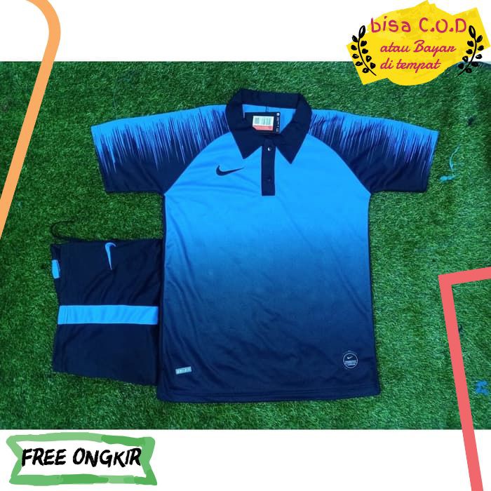 [COD]1105 BAJU FUTSAL / BAJU KAOS BOLA PRIA MURAH NIKE GRADASI KERAH BIRU IMPORT GRADE ORI