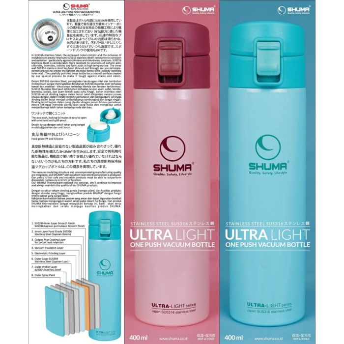 

Termos Shuma Stainless Steel Ultra Light One Push 400ml PROMO MERDEKA