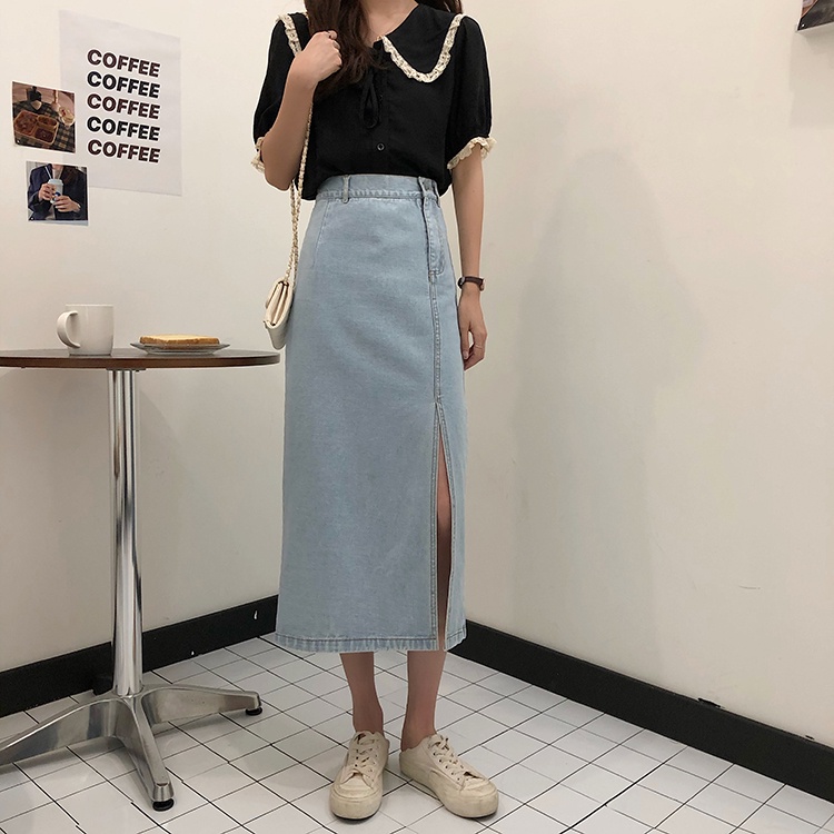 XIAOZHAINV Denim Rok Panjang Wanita Korean Style 5890