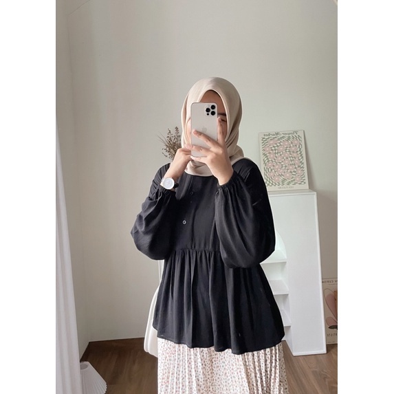 Amy Blouse Rayon Crinkle Premium Atasan Ruffle Rania Blouse Busui Friendly Lengan Panjang