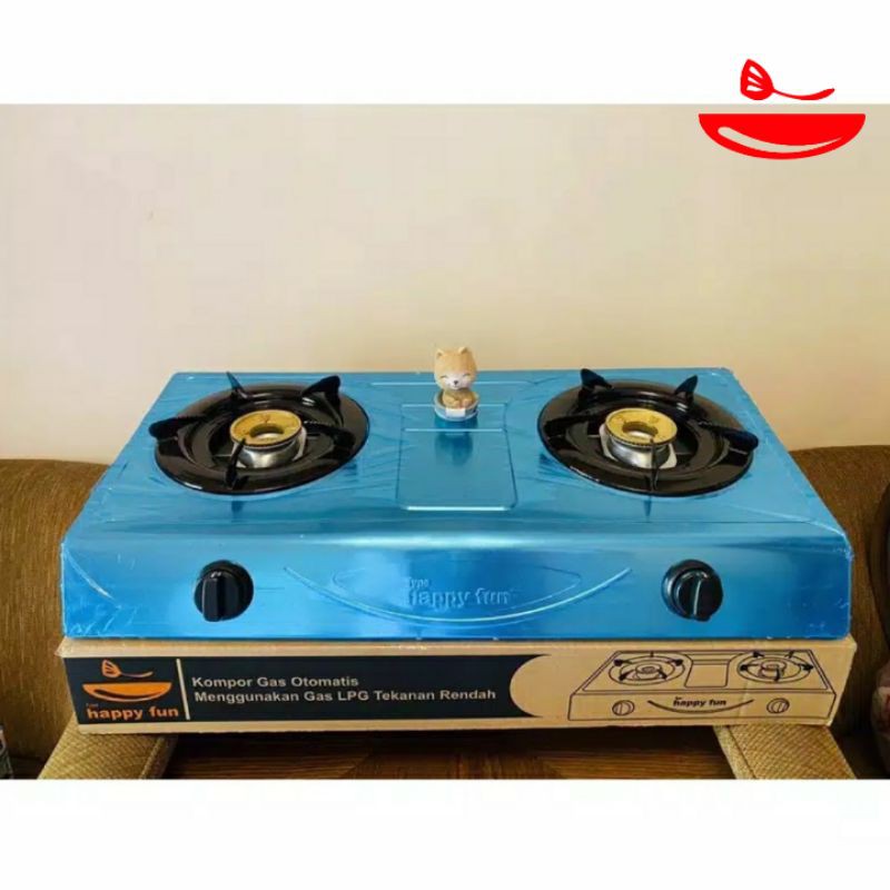 Kompor gas 2 tungku stainless dan teflon Happy Fun