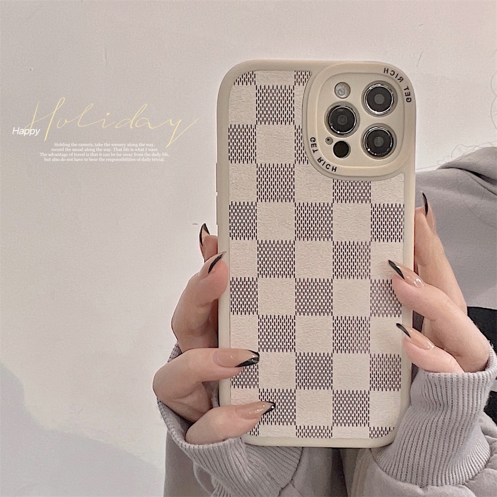 White Plaid case iPhone 13 12 11 Pro Max Xs Max Xr 7 8 Plus Luxury Leather Silicone Soft Full Cover 