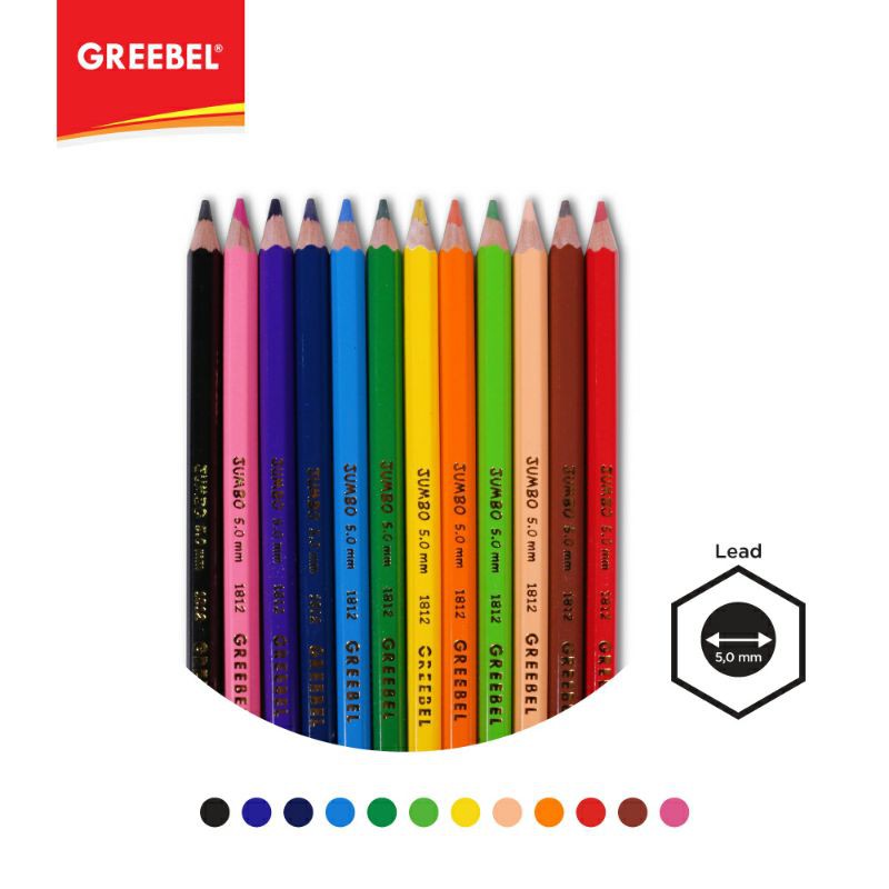 PENSIL WARNA / WARNA CERAH / BAHAN KUAT GREEBEL / GREEBEL 1812 JUMBO HEXAGONAL