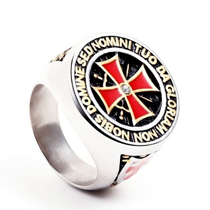 SeuSuk Fashion Popular Punk Rock Crusader Cross Rings for Men Knight Templar Knight Symbol Ring