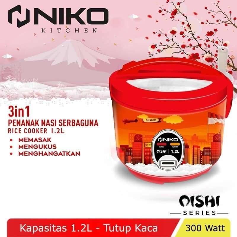 MAGIC COM 1.2LT NIKO OISHI TUTUP KACA RICE COOKER MINI 3 IN 1