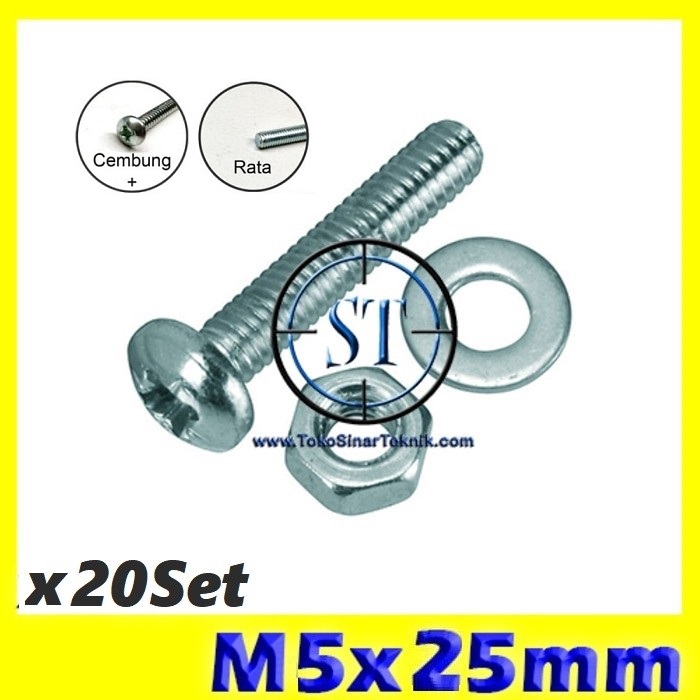 x20 Set Baut Mur Ring M5 x 25mm JP 5x25 5x25mm 5 x 25 5 x 25mm