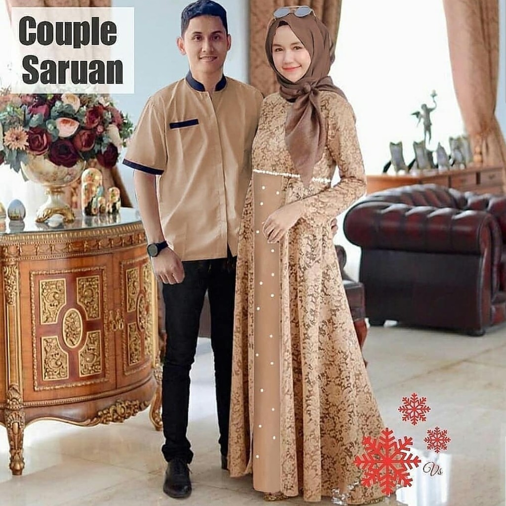 OUTFIT GAMIS MUSLIM SYARI COUPLE PASANGAN MIX SARUAN BRUKAT PESTA KONDANGAN LEBARAN TERMURAH
