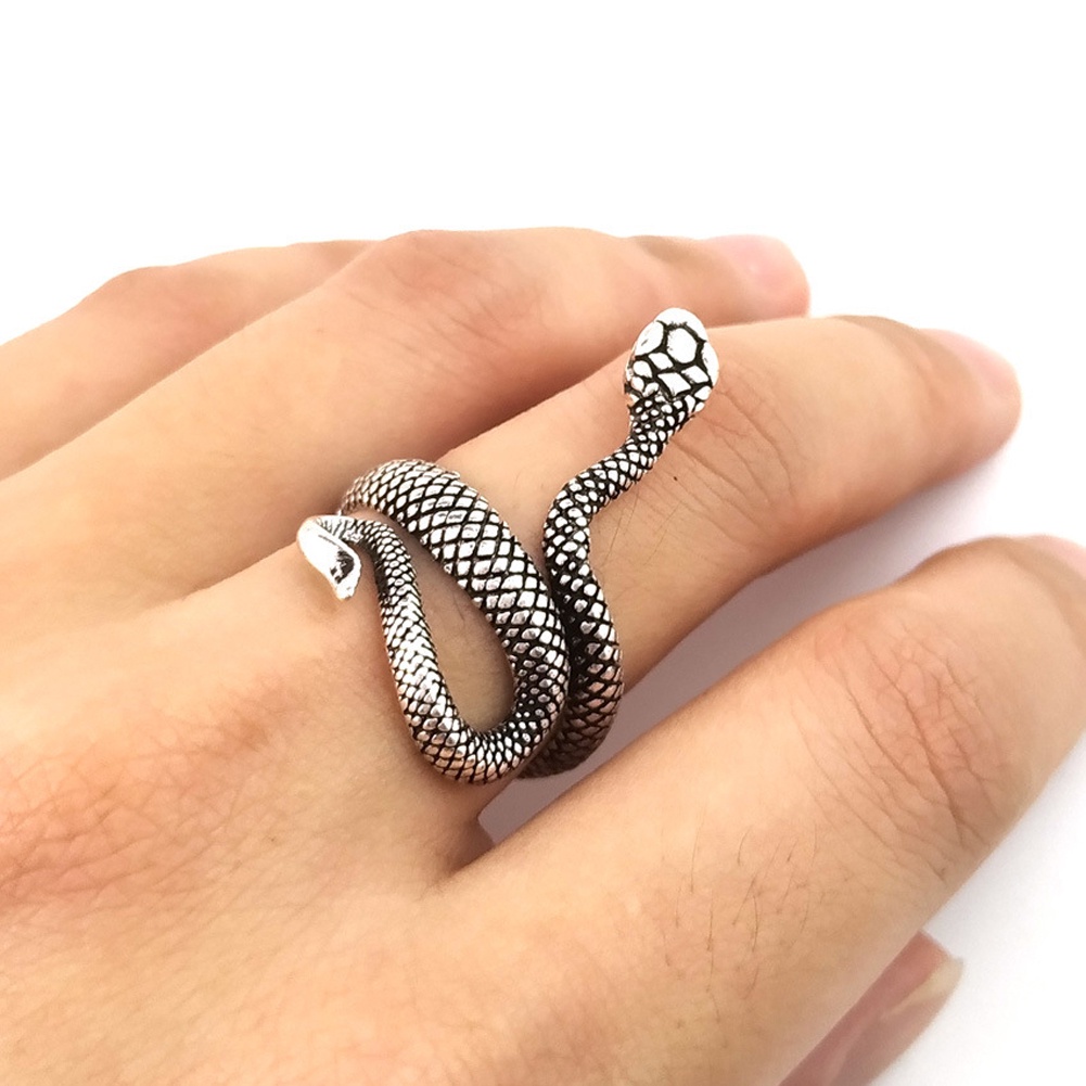 Cincin Wanita Desain Ular Adjustable Warna Silver Untuk Pesta Cocktail