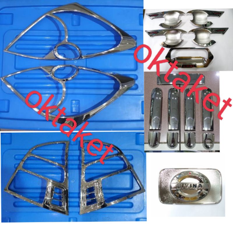 paket lengkap garnish depan belakang outer handle tank cover Grand livina 2008 2010 2012 Chrome