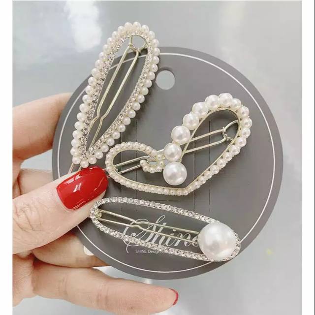 Jepit Rambut Korea Mutiara Berlian Imitasi