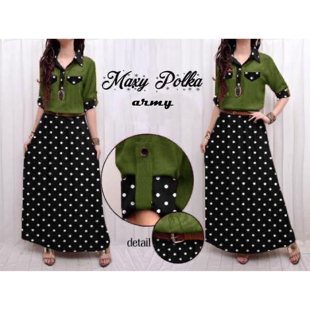 maxi polka rayon/maxi dress polkadot/dress maxi fashion wanita/dress maxi casual cewek/gamis syari