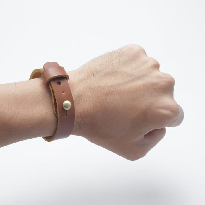 gelang simple kulit asli warna tan- leather bracelet - PHAC190