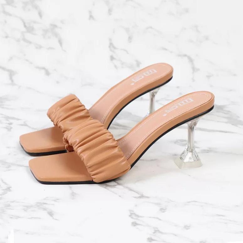 "ANR. 595204" Sandal Wanita Slop Hak Kaca Elegan