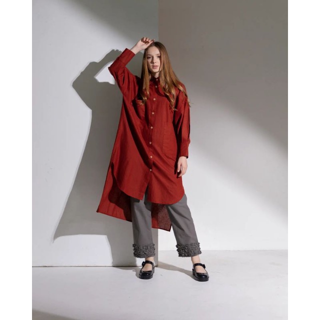 Jual Tunik Kemeja Oversized Merah Bata F Celana Abu R Shopee Indonesia