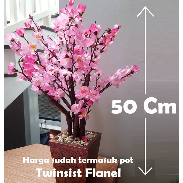 Pohon Sakura Plastik Artificial Palsu Tinggi 50 cm/Bunga Hias Plastik/Dekoras Meja/Bonsai Imlek