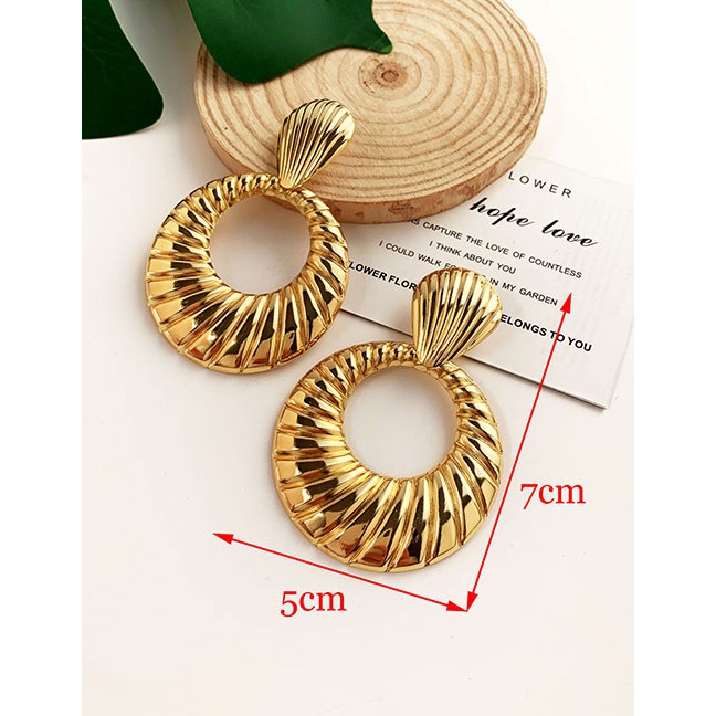 LRC Anting Tusuk Fashion Alloy Shell Pattern Round Earrings F58213