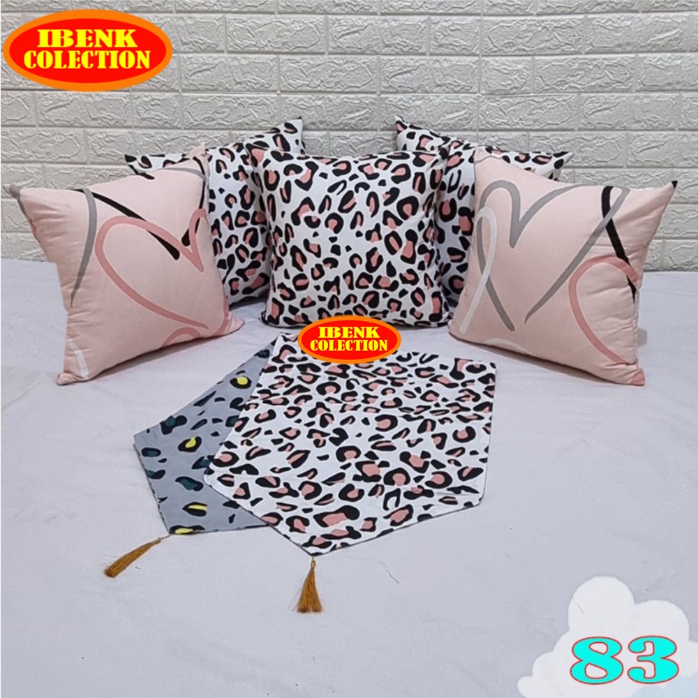 [COD] Paket Komplit 40x40- 5 Bantal sofa +  5 Sarung Bantal &amp; Taplak Meja