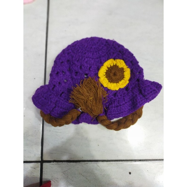 (BISA COD) TOPI KUPLUK ANAK BAYI KEPANG RENDA WIG HAT - KUPLUK KEPANG RENDA WIG HAT RAJUT TERBARU TERMURAH-Ungu tua