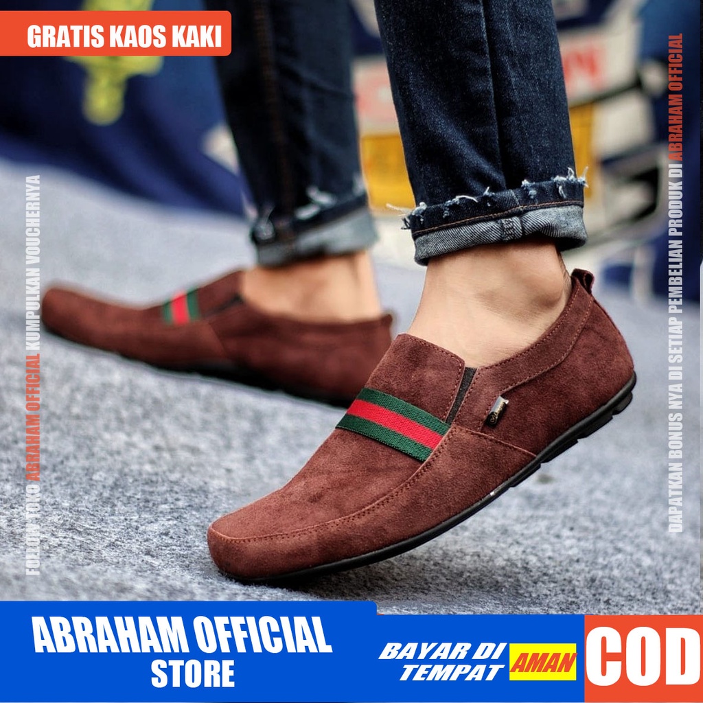 ABRHM X YOMI Sepatu Slip On Pria Sepatu Pria Casual Kulit Asli Sepatu Casual Kerja Cowok/Cowo Sepatu Kasual Slop Anti Slip Semi Formal Kerja Kuliah Gaya Santai Keren Kekinian Original Murah Terlaris
