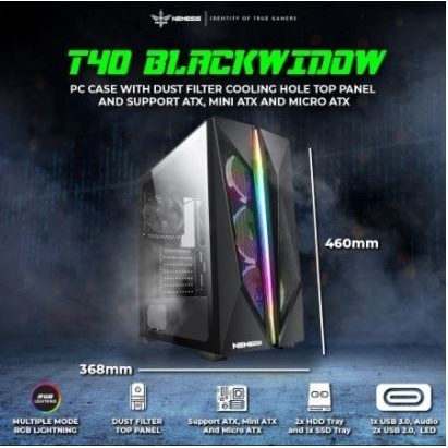 Casing Komputer NYK T40 Black Widow PC Case Gaming