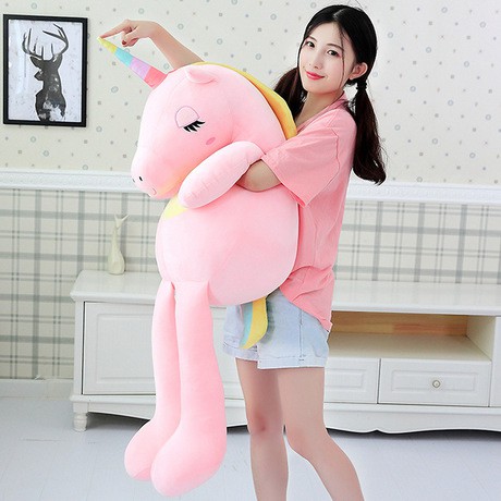 Boneka Unicorn Jumbo Tanduk Pelangi Bahan Plush