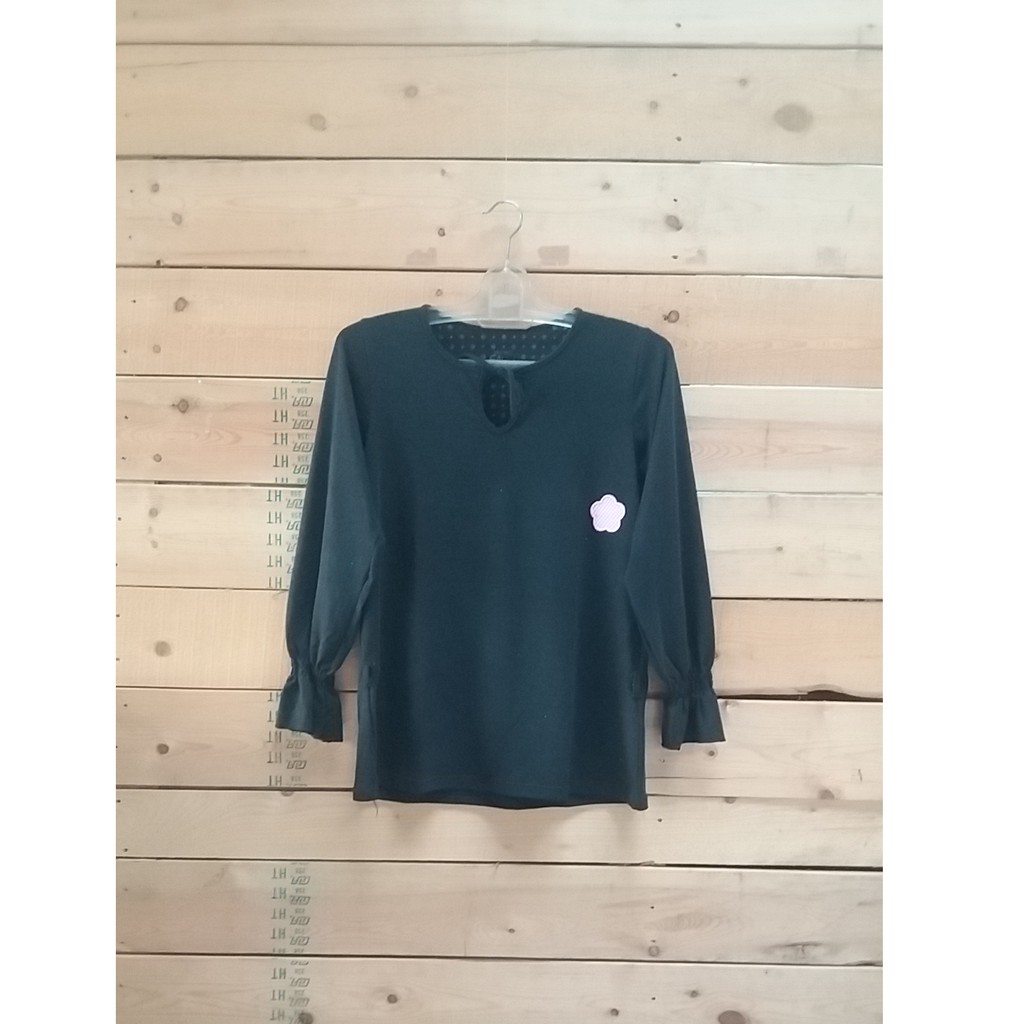 Baju Blouse Lengan Panjang Hitam Polos Wanita Riject