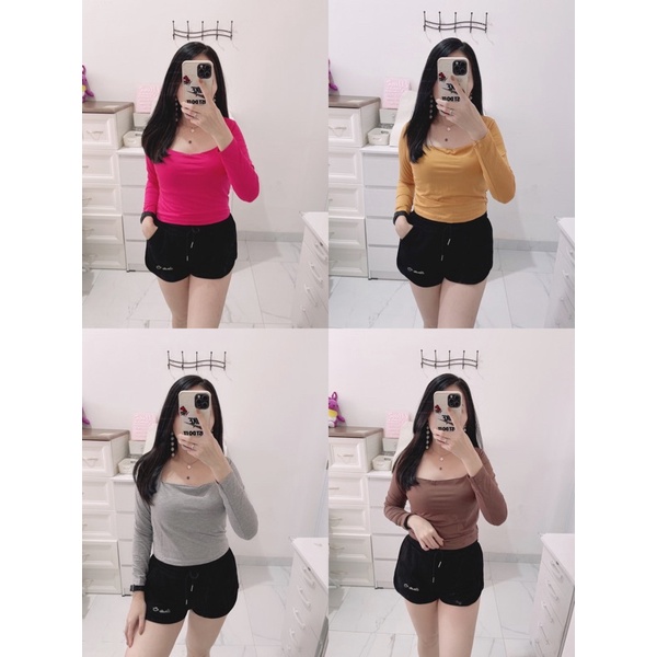 squareneck top | atasan leher square polos | croptop squareneck lengan panjang / pendek | croptop square import