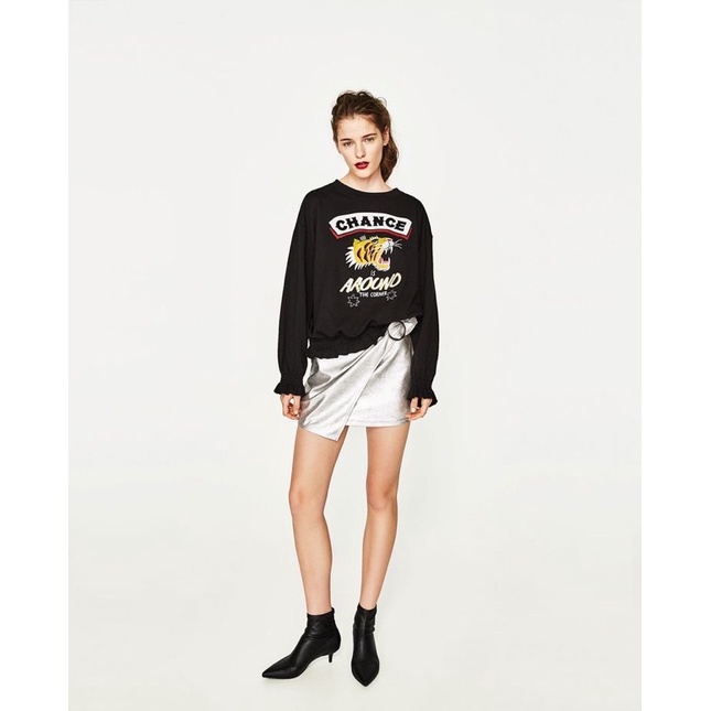 ZARA spring summer leopard crewneck blouse ruffle sweater atasan top lucu preloved like new