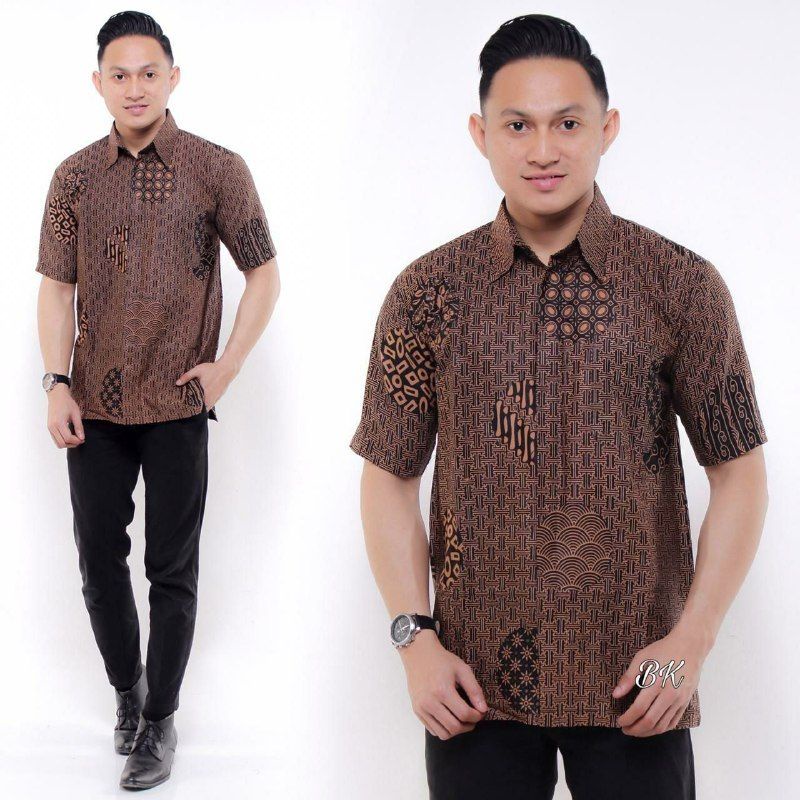 Risna Batik HRB026 Kenongo Hem Kemeja Batik Pria Lengan Pendek Katun Primis Premium Halus M L XL XXL-Koin Pager