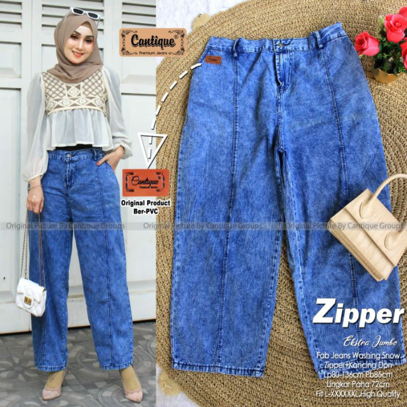 Zipper ekstra jumbo by cantique / celana jeans jumbo wanita