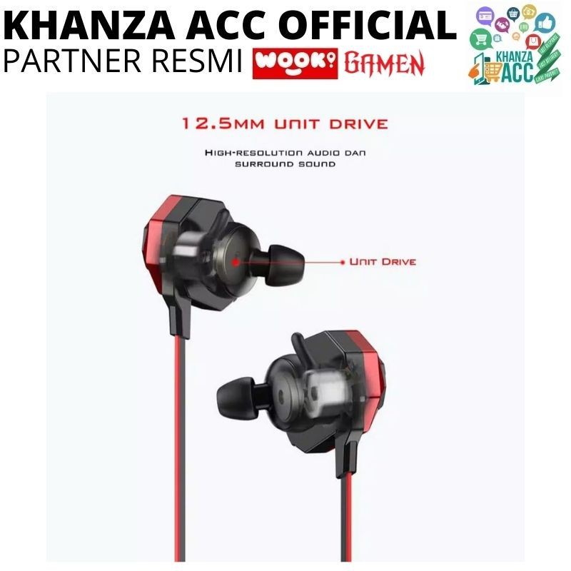 KHANZAACC Earphone Gamen GE100 Dual Microphone Virtual Stereo Surround Sound Inear Gaming Headset