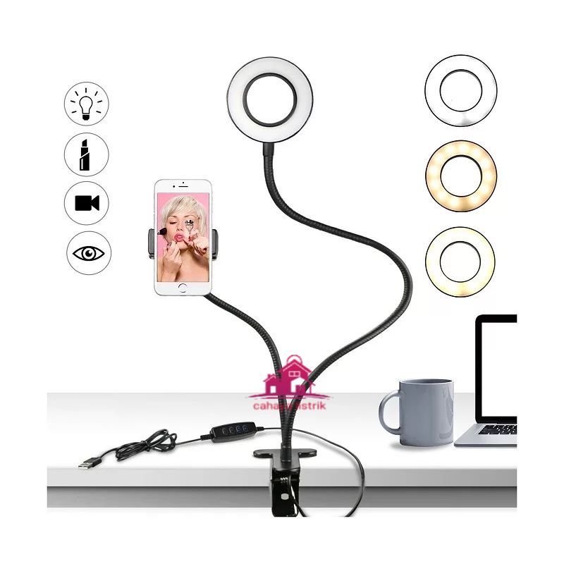 RINGLIGHT 3 IN 1 LAZYPOD FOR SELFIE VLOGGER AND PROFESIONAL LIVESTREAMER PLUS TRIPOD/LAMPU MEJA BELAJAR