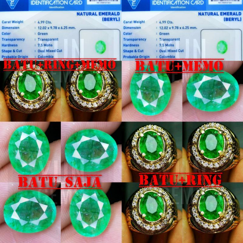 Batu Cincin Pria Emerald Beryld Jamrud Colombia Asli Memo acc Lab