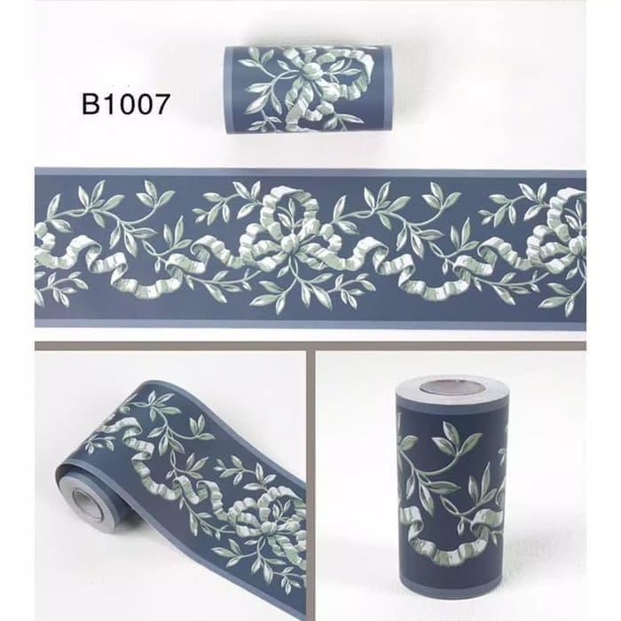Wallpaper List Border Sticker Biru Salur Daun perkakas