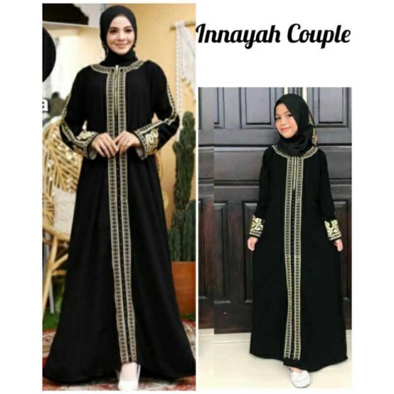 Abaya Hitam Bordir Inaya Busui Zipper Real Pic Couple Ibu Dan Anak Sepasang Gamis Wanita Baju Anak A