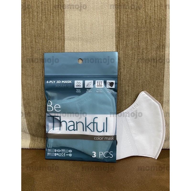 MASKER DUCKBILL WARNA THANKFUL 3D MASK 4 PLY EARLOOP SACHET ISI 3 PCS