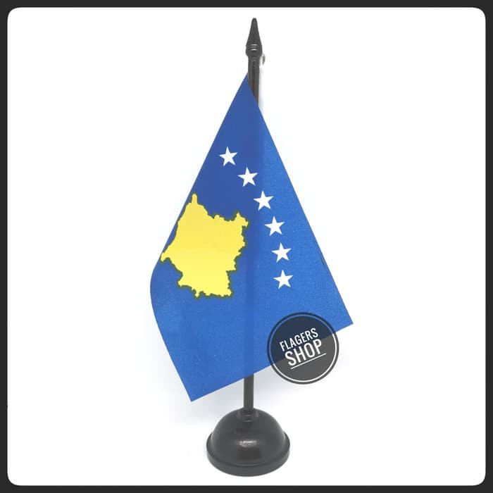Bendera Meja Kosovo + Tiang Kayu