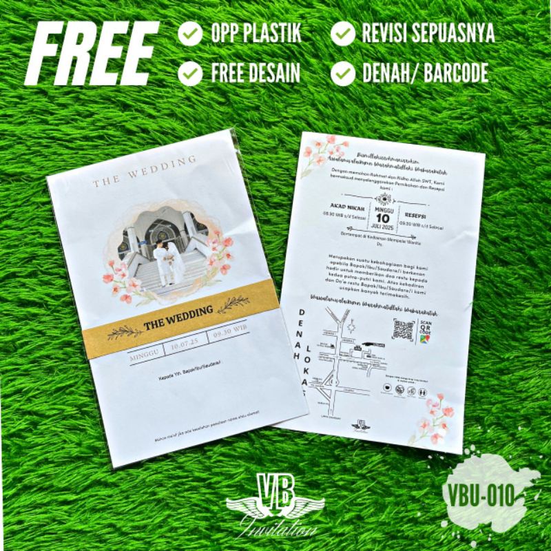 UNDANGAN PERNIKAHAN SIMPLE ELEGAN SUPER GLOSSY FREE CUSTOM FOTO PLUS PACK SABUK 13x20 VBU 010