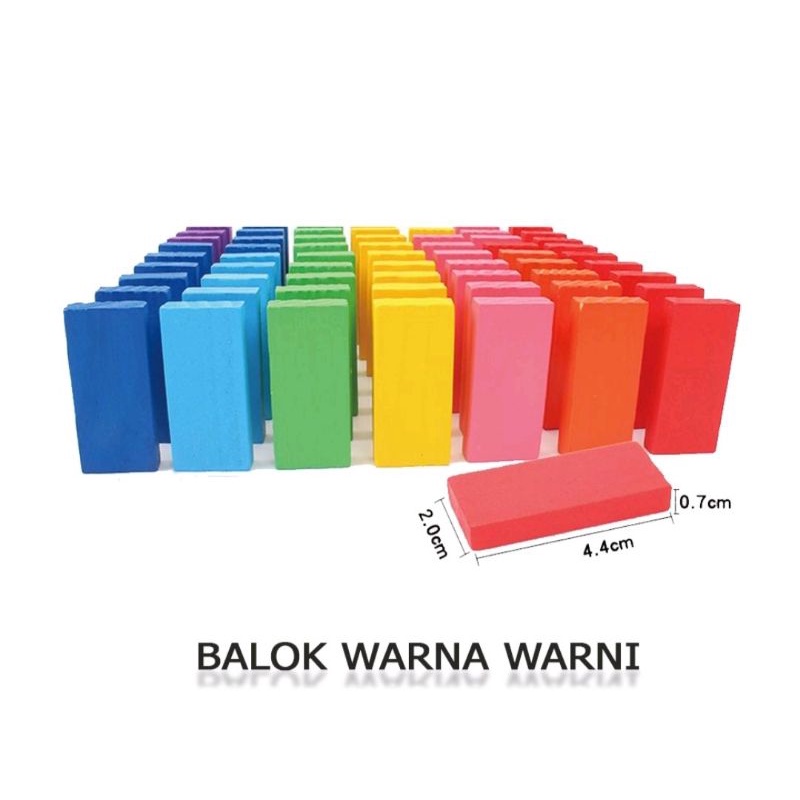 Balok Kayu 120pcs / Balok Domino / Balok Warna / Balok Susun / Domino Polos