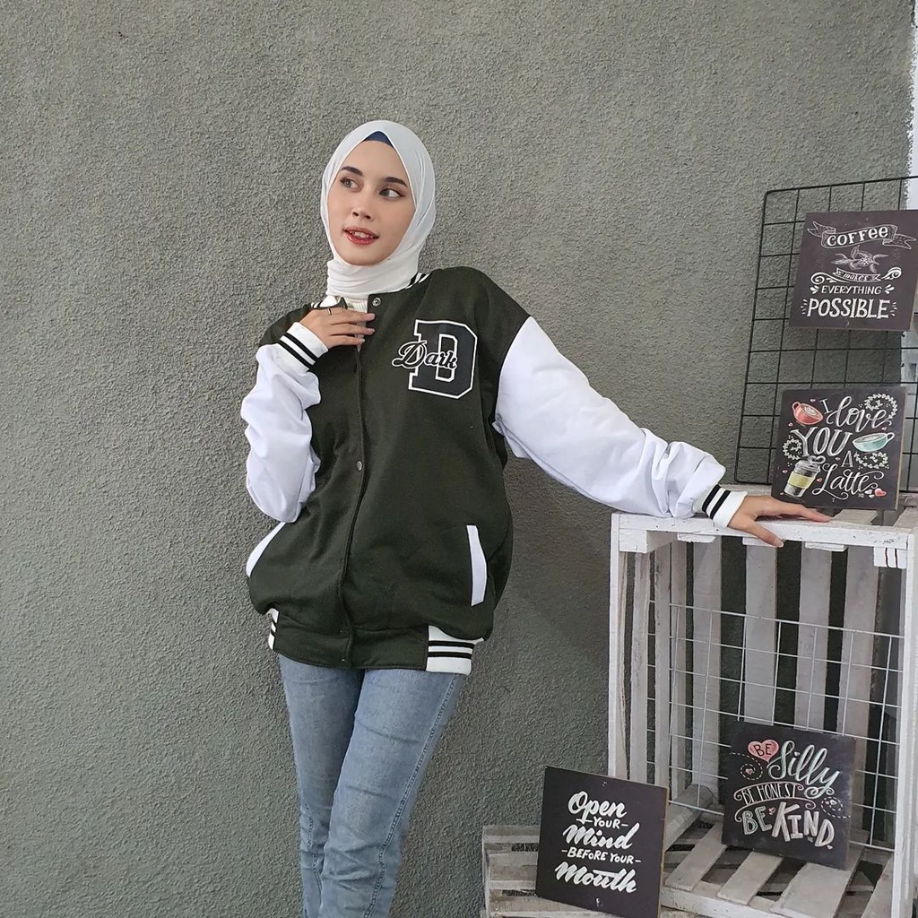 DARK BASEBALL 2XL 3XL Varcity Jacket Oversize Pria Wanita-Jacket Pria Wanita Style Kekinian Korean Style