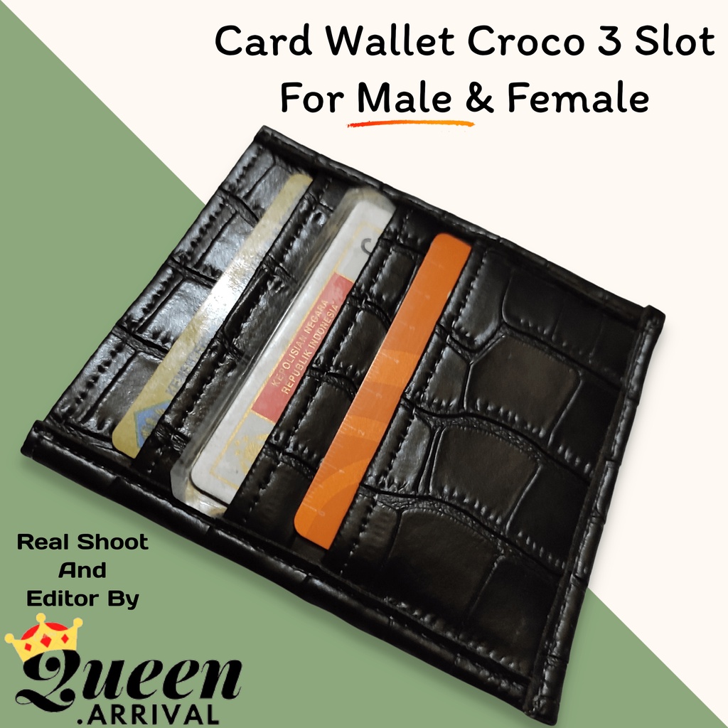 Card Wallet Dompet Kartu Pria Wanita 3 Slot Croco Black And Peach Simple Elegan Murah Terbaru Dompet Slot Kartu / Card Wallet 3 Slot