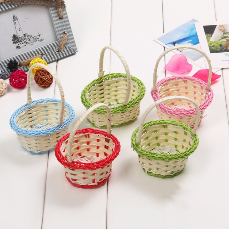 1pc Keranjang Penyimpanan Mini Bahan Plastik Hand Woven