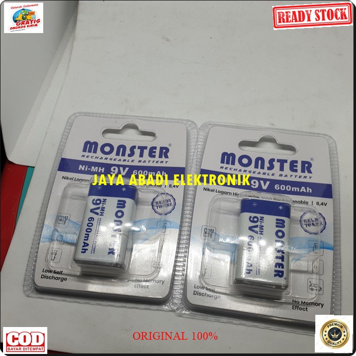 G442 BATERAI MOSTER 9 VOLT BATERAI CHARGER CAS CASAN 600 MAH ISI ULANG BATERAI RECHARGEABLE MEMILIKI DAYA TAHAN YANG KUAT DAN TAHAN LAMA DAPAT JUGA DIGUNAKAN UNTUK SENTER MAINAN ATAU SEJENISNYA HARGA SATUAN