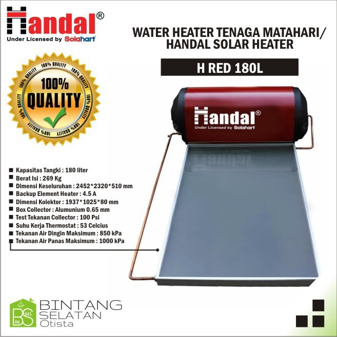 WATER HEATER TENAGA MATAHARI HANDAL SOLAR HEATER H RED 180L