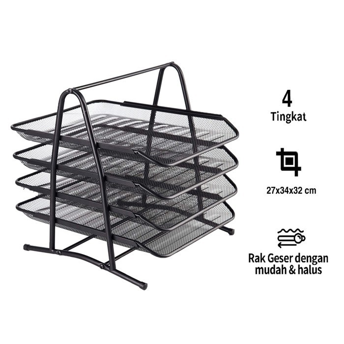 SHENAR DOCUMENT TRAY 4 TINGKAT LATTE DOKUMEN KEEPER WARNA HITAM MURAH SERBAGUNA RAK DOKUMEN