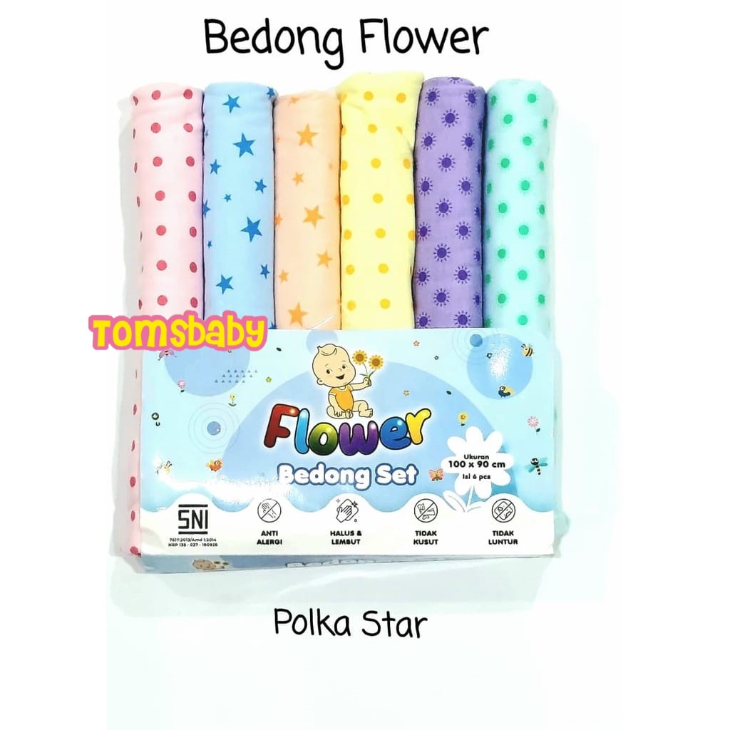 [TOMS] [Harga per 6pc] FLOWER (6pcs) Bedong Motif bahan Kaos PRINTING uk. 90 x 100 (cm)