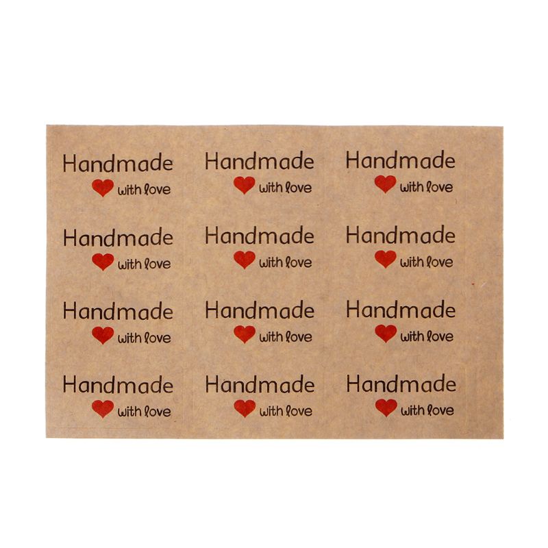 SIY  12Pcs 1.5 Inch Square Natural Kraft Handmade with Love Self Adhesive Stickers