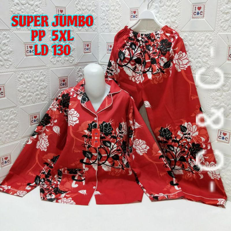 BAJU TIDUR PIYAMA/PP SUPER JUMBO 5XL/LD 130-B.putih merah